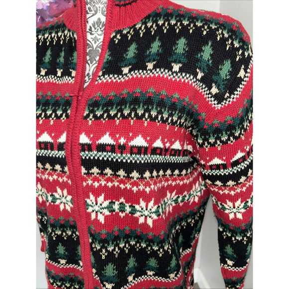 Tiara International Womens Sweater Cardigan Zip Up Red Winter Christmas Medium - Picture 2 of 8